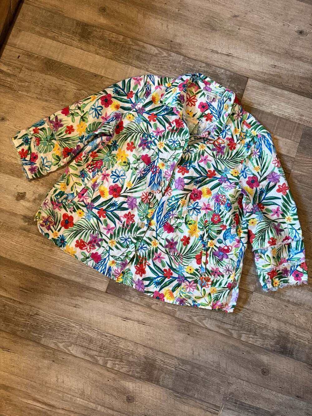 John Mark Floral Jacket PS White Linen Tropical Print